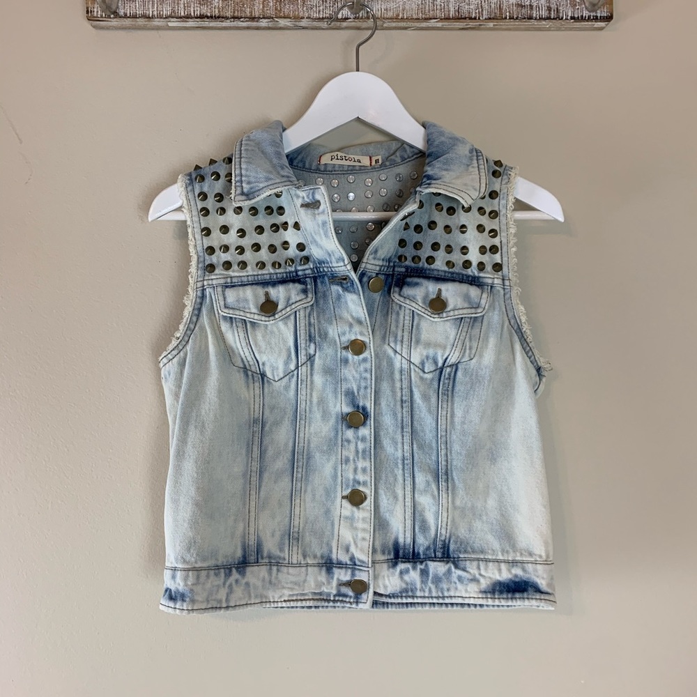 Pistola 💫nwot💫 acid wash studded denim vest